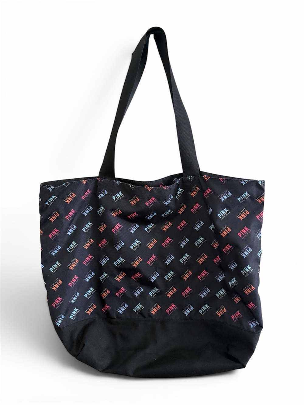 PINK Victoria's Secret Black Weekender Tote with Multicolor Logo